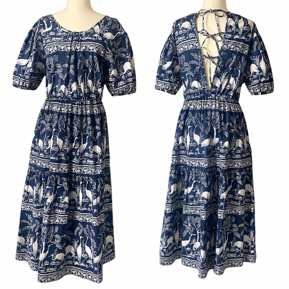 NWT Beyond by Vera Lilly Maxi Dress S Open Back Puff Sleeve Euro Summer Coastal
